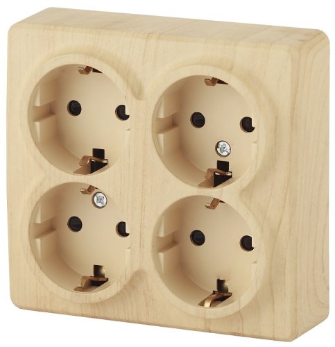 Розетка с заземлением накладная Эра Эксперт 4-м. сосна картинка